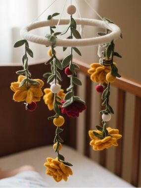 Handmade Baby Crib Toy Wool Felt With Flowers Bees And Ladybug